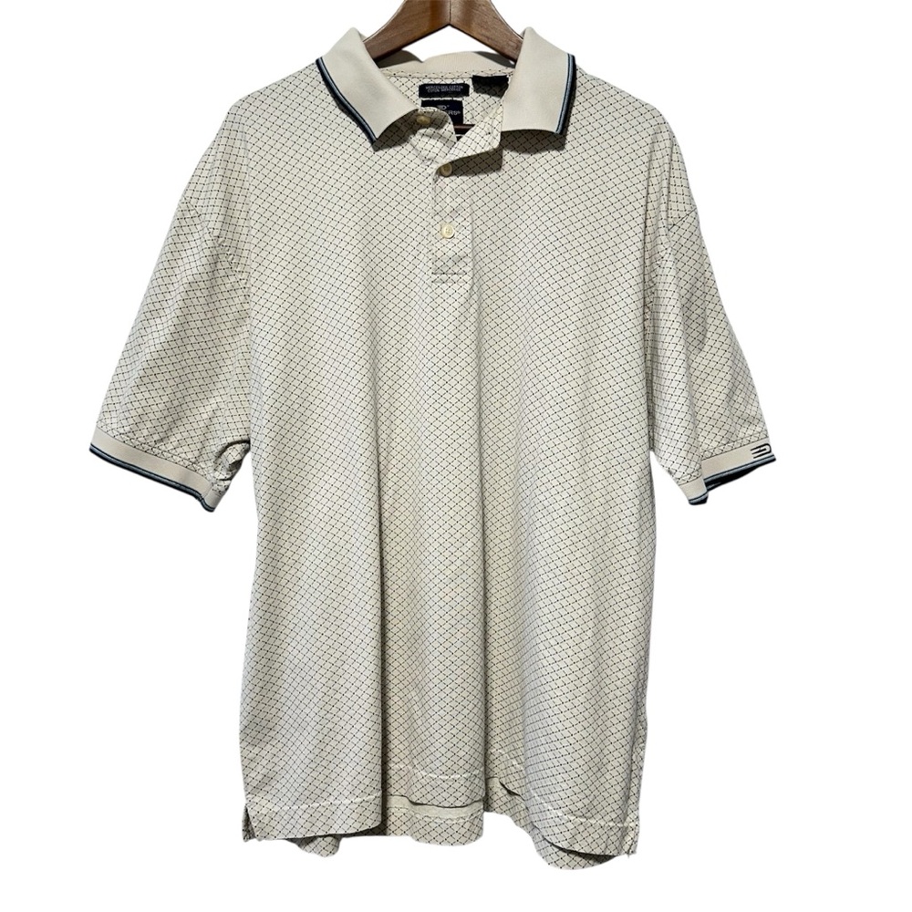 DOCKERS Mercerized Cotton Polo Golf Shirt Beige Diamond Classic Grandpa